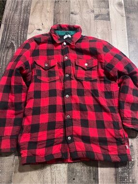 Tommy Bahama Flannel Shirt Jacket Buffalo Plaid Red Black men’s Large